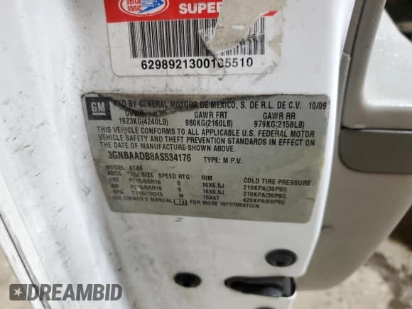 ✅ 2010 Chevrolet HHR LS • VIN: 3GNBAADB8AS534176 • Lot: 41888875. Listed on Copart with 212,044 mi. Free auction sales archive from the USA and detailed vehicle history report at DreamBid. Image 13.