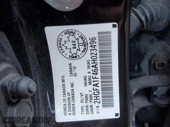 ✅ 2010 Honda Civic DX-G • VIN: 2HGFA1F46AH023496 • Lot: 70580555. Listed on Copart with 240,827 mi. Free auction sales archive from the USA and detailed vehicle history report at DreamBid. Image 13.