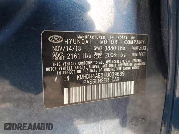 ✅ 2014 Hyundai Elantra Limited • VIN: KMHDH4AE3EU039639 • Lot: 92074735. Listed on Copart with 79,718 mi. Free auction sales archive from the USA and detailed vehicle history report at DreamBid. Image 12.