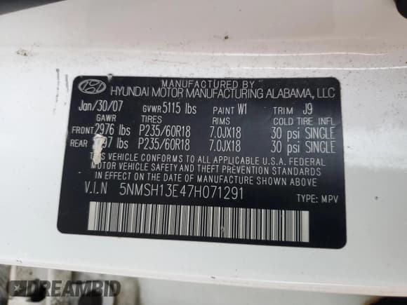 ✅ 2007 Hyundai Santa Fe SE • VIN: 5NMSH13E47H071291 • Lot: 81629814. Listed on Copart with 218,428 mi. Free auction sales archive from the USA and detailed vehicle history report at DreamBid. Image 13.