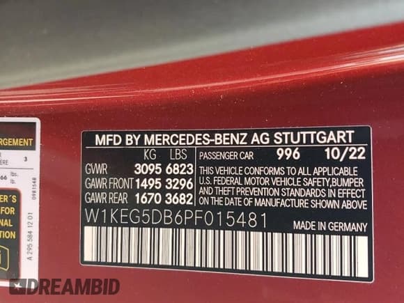 ✅ 2023 Mercedes-Benz EQE AMG • VIN: W1KEG5DB6PF015481 • Lot: 83713484. Listed on Copart with 6,541 mi. Free auction sales archive from the USA and detailed vehicle history report at DreamBid. Image 15.