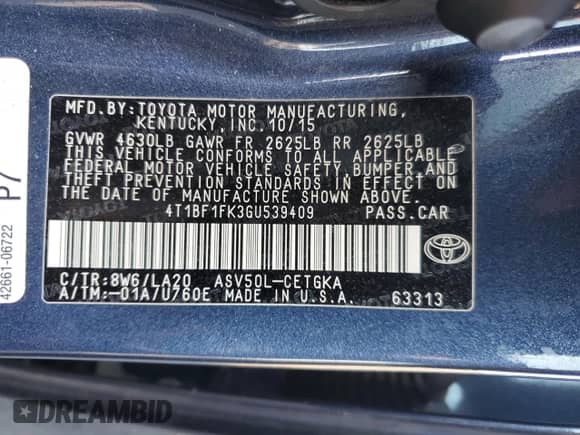 2016 Toyota Camry SE with VIN 4T1BF1FK3GU539409, listed as a Copart auction lot 81080765 with 107,570 mi miles and Salvage title. Bid and sale history available at DreamBid. Image 12.