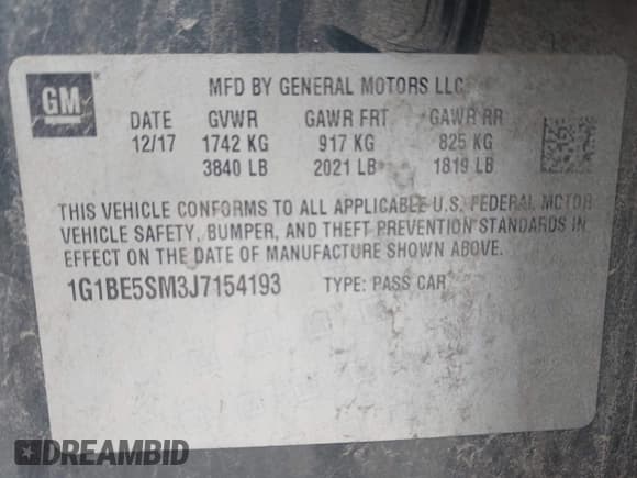 ✅ 2018 Chevrolet Cruze LT • VIN: 1G1BE5SM3J7154193 • Лот: 43103768. Опубликован ранее на IAAI с пробегом 56 871 миль. Бесплатный доступ к архиву аукционных продаж из США и подробный отчёт об истории автомобиля на DreamBid. Изображение 9.