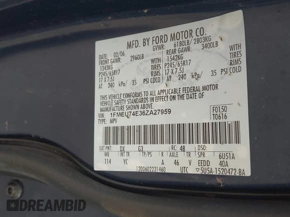 ✅ 2006 Ford Explorer Eddie Bauer • VIN: 1FMEU74E36ZA27959 • Лот: 42378100. Опубликован ранее на IAAI с пробегом 180 885 миль. Бесплатный доступ к архиву аукционных продаж из США и подробный отчёт об истории автомобиля на DreamBid. Изображение 9.