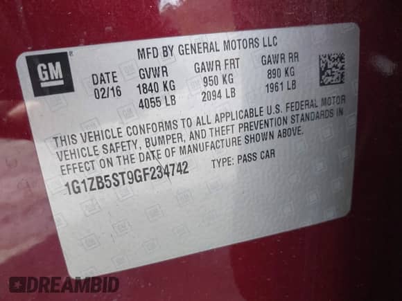 2016 Chevrolet Malibu LS with VIN 1G1ZB5ST9GF234742, listed as a IAAI auction lot 43396850 with 95,070 mi miles and . Bid and sale history available at DreamBid. Image 9.