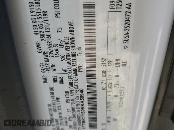 ✅ 2024 Ford Transit Cargo • VIN: 1FTBR1Y80RKA59940 • Lot: 85955585. Listed on Copart with Not provided. Free auction sales archive from the USA and detailed vehicle history report at DreamBid. Image 13.