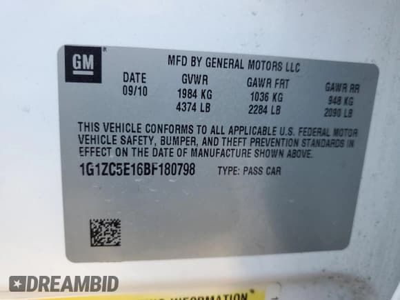 ✅ 2011 Chevrolet Malibu 1LT • VIN: 1G1ZC5E16BF180798 • Lot: 80049644. Listed on Copart with 129,128 mi. Free auction sales archive from the USA and detailed vehicle history report at DreamBid. Image 12.