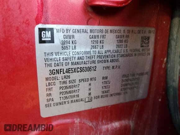 ✅ 2012 Chevrolet Captiva Sport LTZ • VIN: 3GNFL4E5XCS630612 • Lot: 83842924. Wystawiony na Copart z przebiegiem 166 748 mil. Bezpłatny archiwum sprzedaży aukcyjnych z USA i szczegółowy raport historii pojazdu na DreamBid. Zdjęcie 13.