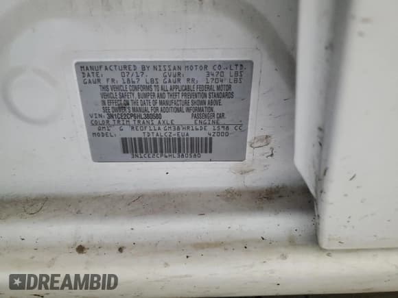 ✅ 2017 Nissan Note S Plus • VIN: 3N1CE2CP6HL380580 • Lot: 57709355. Listed on Copart with 86,381 mi. Free auction sales archive from the USA and detailed vehicle history report at DreamBid. Image 12.