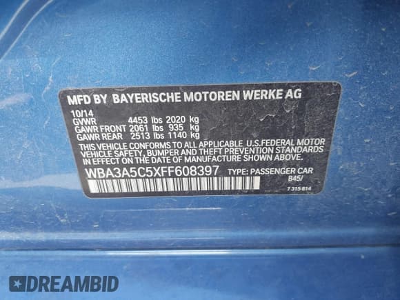 ✅ 2015 BMW 3 Series 328i • VIN: WBA3A5C5XFF608397 • Lot: 43415992. Listed on IAAI with 152,923 mi. Free auction sales archive from the USA and detailed vehicle history report at DreamBid. Image 9.