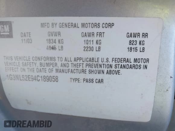 ✅ 2004 Oldsmobile Alero GL1 • VIN: 1G3NL52E94C189058 • Lot: 41224615. Wystawiony na IAAI z przebiegiem 208 921 mil. Bezpłatny archiwum sprzedaży aukcyjnych z USA i szczegółowy raport historii pojazdu na DreamBid. Zdjęcie 9.