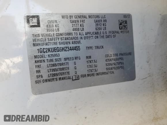 ✅ 2017 Chevrolet Silverado 2500HD Work Truck • VIN: 1GC2KUEG6HZ344455 • Lot: 39122834. Wystawiony na Copart z przebiegiem Nie podano. Bezpłatny archiwum sprzedaży aukcyjnych z USA i szczegółowy raport historii pojazdu na DreamBid. Zdjęcie 12.