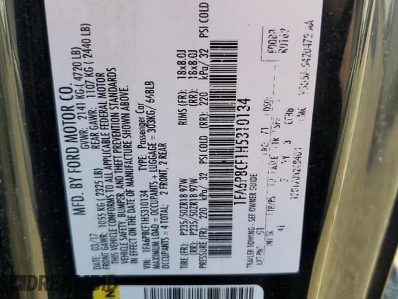 ✅ 2017 Ford Mustang GT • VIN: 1FA6P8CF1H5310134 • Lot: 90242635. Listed on Copart with 146,452 mi. Free auction sales archive from the USA and detailed vehicle history report at DreamBid. Image 12.