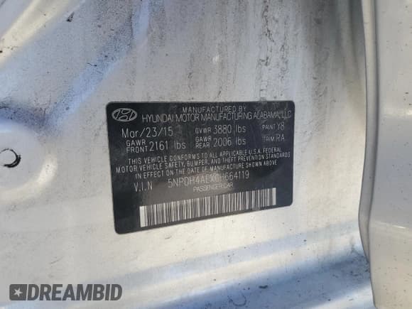 ✅ 2016 Hyundai Elantra SE • VIN: 5NPDH4AEXGH664119 • Lot: 82465135. Listed on Copart with 166,598 mi. Free auction sales archive from the USA and detailed vehicle history report at DreamBid. Image 13.