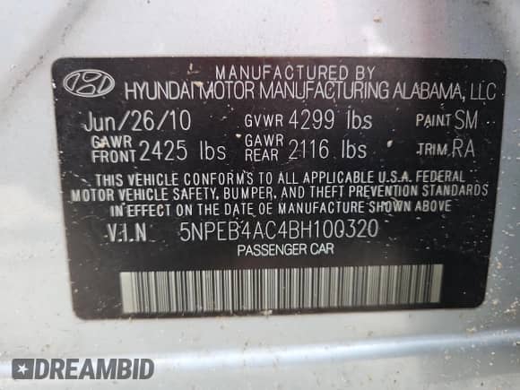 2011 Hyundai Sonata GLS with VIN 5NPEB4AC4BH100320, listed as a Copart auction lot 90057405 with 225,714 mi miles and Salvage title. Bid and sale history available at DreamBid. Image 12.