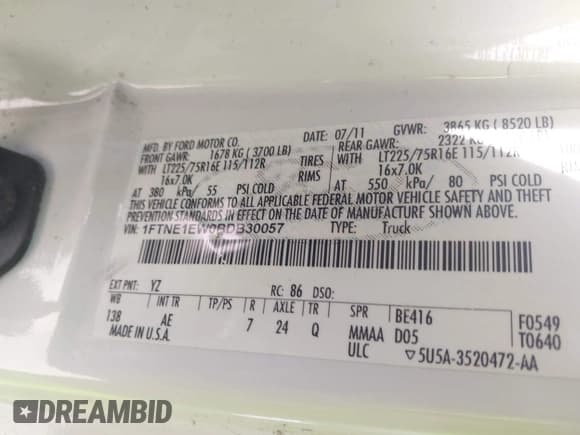 ✅ 2011 Ford Econoline Cargo Commercial • VIN: 1FTNE1EW0BDB30057 • Lot: 42934974. Listed on IAAI with 316,326 mi. Free auction sales archive from the USA and detailed vehicle history report at DreamBid. Image 9.