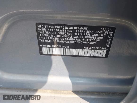 ✅ 2013 Volkswagen CC R-Line • VIN: WVWBN7AN9DE509266 • Лот: 42407361. Опубликован ранее на IAAI с пробегом 154 753 миль. Бесплатный доступ к архиву аукционных продаж из США и подробный отчёт об истории автомобиля на DreamBid. Изображение 9.