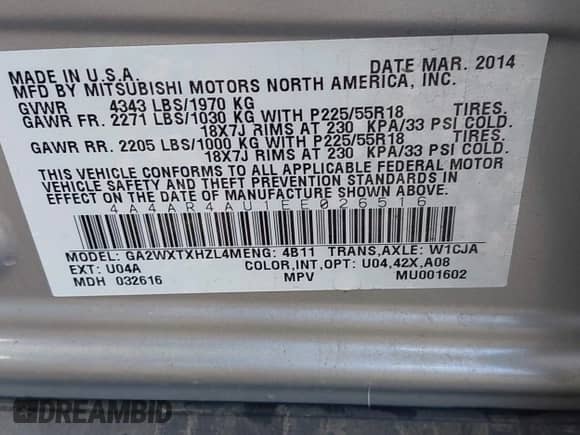 2014 Mitsubishi Outlander SE с VIN 4A4AR4AU1EE026516, выставлен на аукционе IAAI как лот 43337686 с пробегом 113 351 миль миль и . История ставок и продаж доступна на DreamBid. Изображение 9.