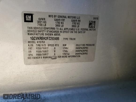 ✅ 2015 Chevrolet Silverado 1500 LT • VIN: 1GCVKREH2FZ293486 • Лот: 46230824. Опубликован ранее на Copart с пробегом 219 944 миль. Бесплатный доступ к архиву аукционных продаж из США и подробный отчёт об истории автомобиля на DreamBid. Изображение 12.