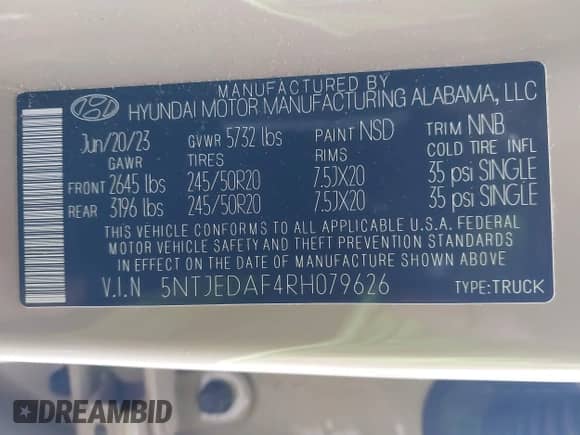 ✅ 2024 Hyundai Santa Cruz Limited • VIN: 5NTJEDAF4RH079626 • Лот: 41594217. Размещён на IAAI с пробегом 19 584 миль миль. Получите бесплатный доступ к архиву аукционных продаж из США и посмотрите подробный отчёт об истории автомобиля на DreamBid. Изображение 9.