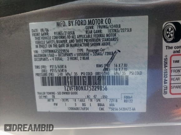 ✅ 2007 Ford Mustang Deluxe • VIN: 1ZVFT80NX75229856 • Lot: 58470955. Listed on Copart with 206,690 mi. Free auction sales archive from the USA and detailed vehicle history report at DreamBid. Image 12.