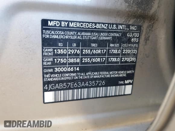 ✅ 2003 Mercedes-Benz M 350 • VIN: 4JGAB57E63A435726 • Лот: 80311525. Опубликован ранее на Copart с пробегом 157 177 миль. Бесплатный доступ к архиву аукционных продаж из США и подробный отчёт об истории автомобиля на DreamBid. Изображение 13.