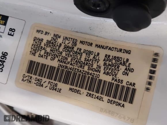 ✅ 2010 Toyota Corolla • VIN: 1NXBU4EE5AZ284210 • Lot: 42334607. Listed on IAAI with 105,246 mi. Free auction sales archive from the USA and detailed vehicle history report at DreamBid. Image 9.