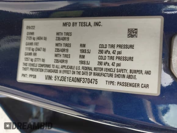 ✅ 2022 Tesla Model 3 • VIN: 5YJ3E1EA0NF370475 • Lot: 43404425. Wystawiony na IAAI z przebiegiem 79 046 mil. Bezpłatny archiwum sprzedaży aukcyjnych z USA i szczegółowy raport historii pojazdu na DreamBid. Zdjęcie 9.