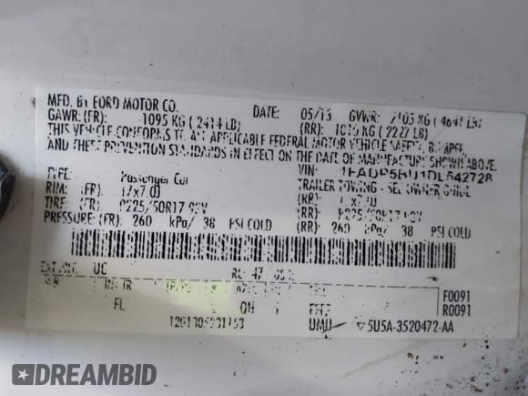 ✅ 2013 Ford C-Max SEL • VIN: 1FADP5BU1DL542728 • Lot: 43800384. Listed on IAAI with 169,143 mi. Free auction sales archive from the USA and detailed vehicle history report at DreamBid. Image 9.