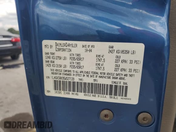 ✅ 2005 Jeep Liberty Limited • VIN: 1J4GK58K95W527139 • Lot: 70117655. Listed on Copart with 152,043 mi. Free auction sales archive from the USA and detailed vehicle history report at DreamBid. Image 13.