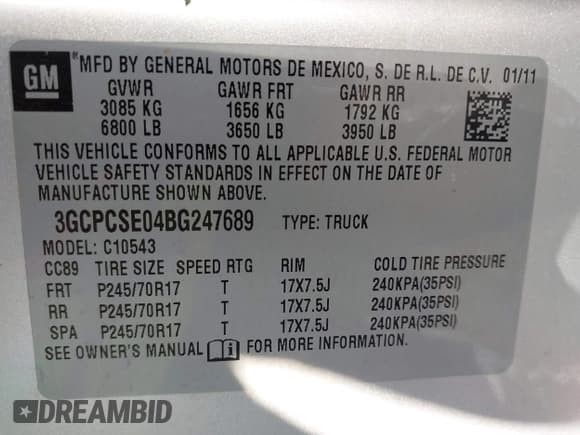 ✅ 2011 Chevrolet Silverado 1500 LT • VIN: 3GCPCSE04BG247689 • Lot: 43280628. Listed on IAAI with 170,771 mi. Free auction sales archive from the USA and detailed vehicle history report at DreamBid. Image 9.