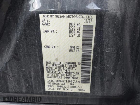 ✅ 2017 Nissan Altima SV • VIN: 1N4AL3AP6HC194784 • Lot: 42970933. Wystawiony na IAAI z przebiegiem 130 550 mil. Bezpłatny archiwum sprzedaży aukcyjnych z USA i szczegółowy raport historii pojazdu na DreamBid. Zdjęcie 9.