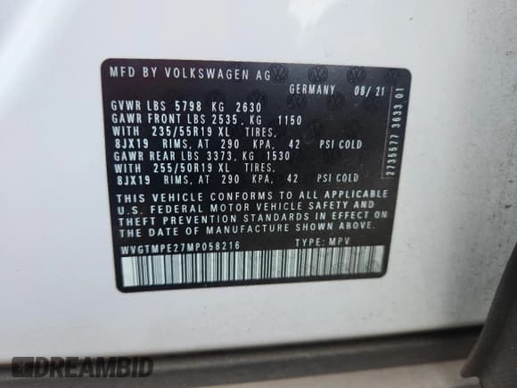 ✅ 2021 Volkswagen ID.4 Pro S • VIN: WVGTMPE27MP058216 • Лот: 82107155. Опубликован ранее на Copart с пробегом 22 791 миль. Бесплатный доступ к архиву аукционных продаж из США и подробный отчёт об истории автомобиля на DreamBid. Изображение 12.