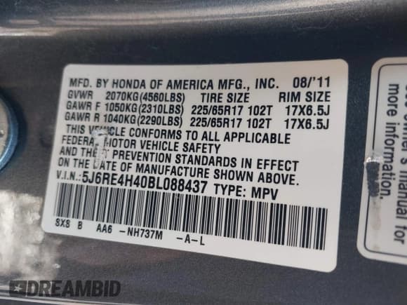 ✅ 2011 Honda CR-V SE • VIN: 5J6RE4H40BL088437 • Lot: 43911422. Listed on IAAI with 204,958 mi. Free auction sales archive from the USA and detailed vehicle history report at DreamBid. Image 9.