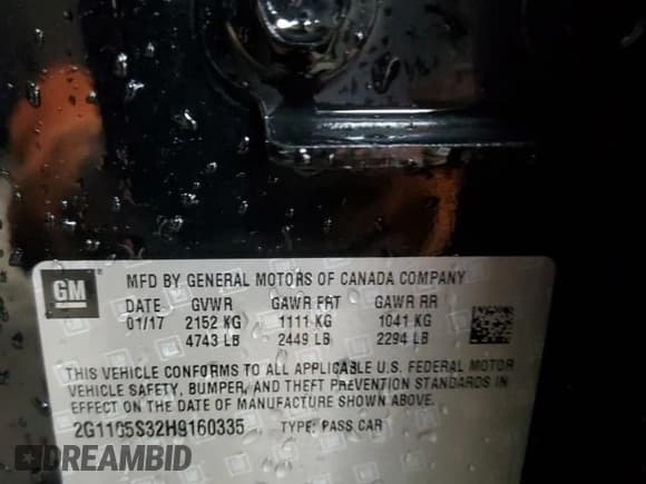 ✅ 2017 Chevrolet Impala LT • VIN: 2G1105S32H9160335 • Лот: 68459884. Опубликован ранее на Copart с пробегом 164 584 миль. Бесплатный доступ к архиву аукционных продаж из США и подробный отчёт об истории автомобиля на DreamBid. Изображение 12.