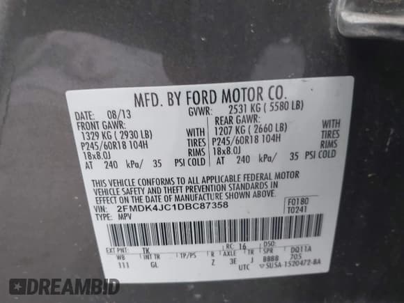 ✅ 2013 Ford Edge SEL • VIN: 2FMDK4JC1DBC87358 • Lot: 43661457. Wystawiony na IAAI z przebiegiem 247 452 mil. Bezpłatny archiwum sprzedaży aukcyjnych z USA i szczegółowy raport historii pojazdu na DreamBid. Zdjęcie 9.