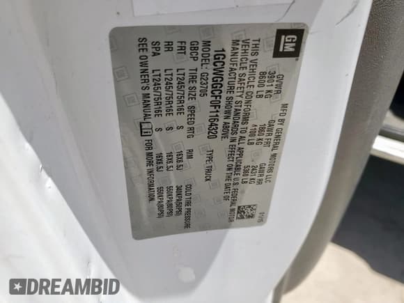 ✅ 2015 Chevrolet Express Cargo • VIN: 1GCWGGCF0F1164320 • Lot: 61208105. Listed on Copart with 276,014 mi. Free auction sales archive from the USA and detailed vehicle history report at DreamBid. Image 12.