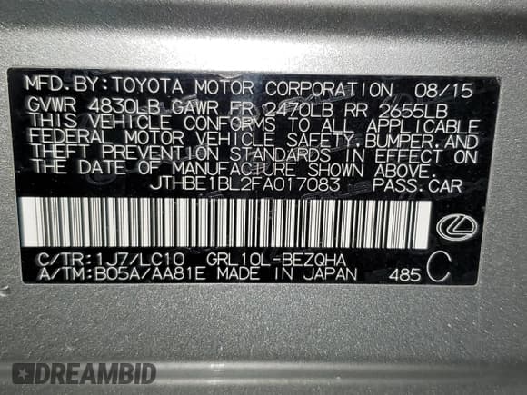 ✅ 2015 Lexus GS 350 • VIN: JTHBE1BL2FA017083 • Lot: 56931575. Listed on Copart with 116,034 mi. Free auction sales archive from the USA and detailed vehicle history report at DreamBid. Image 12.