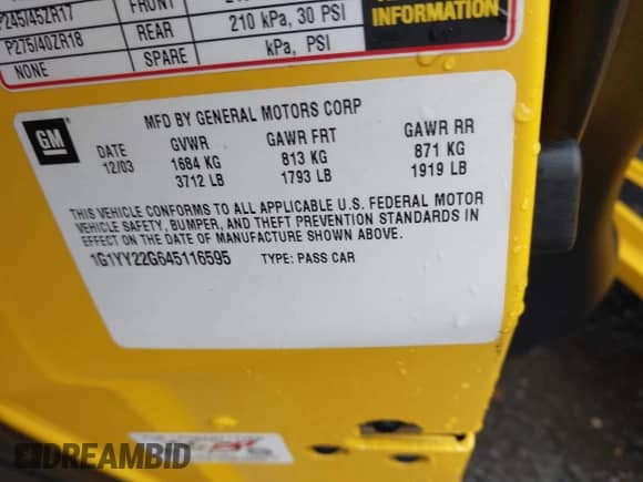 2004 Chevrolet Corvette z VIN 1G1YY22G645116595, wystawiony jako IAAI lot #43355995 z przebiegiem 72 452 mil mil oraz . Historia ofert i sprzedaży dostępna na DreamBid. Obrazek 9.