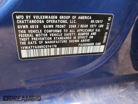 ✅ 2017 Volkswagen Passat S • VIN: 1VWAT7A39HC074179 • Lot: 90416055. Wystawiony na Copart z przebiegiem Nie podano. Bezpłatny archiwum sprzedaży aukcyjnych z USA i szczegółowy raport historii pojazdu na DreamBid. Zdjęcie 12.