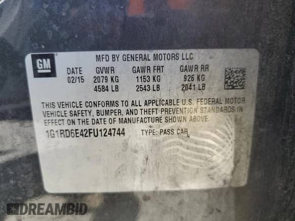 2015 Chevrolet Volt z VIN 1G1RD6E42FU124744, wystawiony jako Copart lot #55039934 z przebiegiem 278 047 mil mil oraz . Historia ofert i sprzedaży dostępna na DreamBid. Obrazek 12.