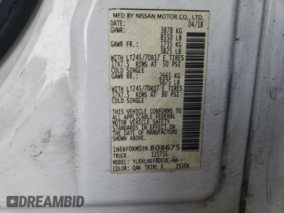 ✅ 2018 Nissan NV Cargo SV • VIN: 1N6BF0KM5JN808675 • Lot: 62795065. Wystawiony na Copart z przebiegiem 148 493 mil. Bezpłatny archiwum sprzedaży aukcyjnych z USA i szczegółowy raport historii pojazdu na DreamBid. Zdjęcie 13.