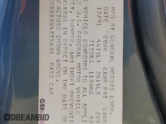 ✅ 1992 Cadillac DeVille • VIN: 1G6CD53B3N4275635 • Lot: 71234165. Listed on Copart with 73,843 mi. Free auction sales archive from the USA and detailed vehicle history report at DreamBid. Image 13.