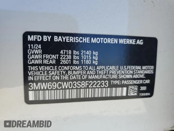 ✅ 2025 BMW 3 Series 330i • VIN: 3MW69CW03S8F22233 • Лот: 71605865. Опубликован ранее на Copart с пробегом 9 019 миль. Бесплатный доступ к архиву аукционных продаж из США и подробный отчёт об истории автомобиля на DreamBid. Изображение 13.