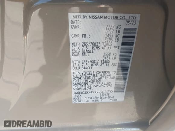 ✅ 2023 Nissan Frontier Pro-4X • VIN: 1N6ED1EK4PN674379 • Lot: 43437360. Listed on IAAI with 24,855 mi. Free auction sales archive from the USA and detailed vehicle history report at DreamBid. Image 9.