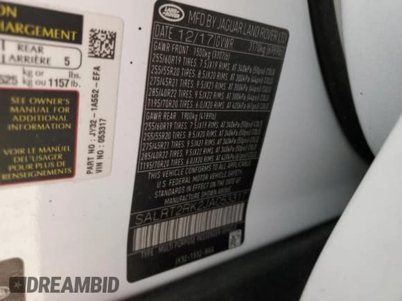 ✅ 2018 Land Rover Discovery HSE Luxury • VIN: SALRT2RK2JA053317 • Lot: 53855464. Listed on Copart with 52,093 mi. Free auction sales archive from the USA and detailed vehicle history report at DreamBid. Image 12.