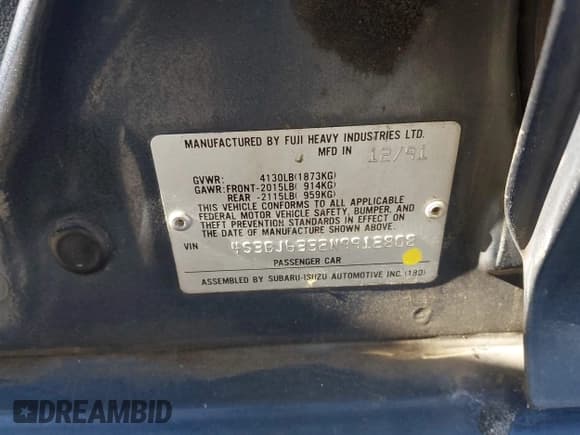 ✅ 1992 Subaru Legacy L • VIN: 4S3BJ6332N9912808 • Лот: 43824982. Опубликован ранее на IAAI с пробегом 291 885 миль. Бесплатный доступ к архиву аукционных продаж из США и подробный отчёт об истории автомобиля на DreamBid. Изображение 9.