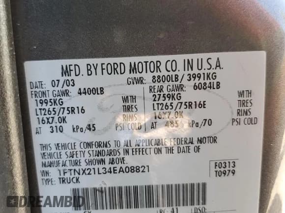 ✅ 2004 Ford F-250 XL • VIN: 1FTNX21L34EA08821 • Лот: 57964185. Опубликован ранее на Copart с пробегом 222 017 миль. Бесплатный доступ к архиву аукционных продаж из США и подробный отчёт об истории автомобиля на DreamBid. Изображение 12.