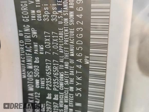 ✅ 2013 Kia Sorento LX • VIN: 5XYKT4A65DG324698 • Lot: 91845325. Listed on Copart with 247,701 mi. Free auction sales archive from the USA and detailed vehicle history report at DreamBid. Image 13.