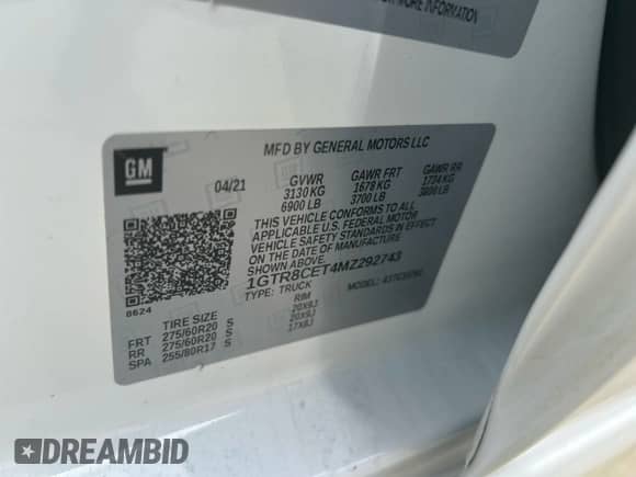 ✅ 2021 GMC Sierra 1500 • VIN: 1GTR8CET4MZ292743 • Lot: 91685585. Listed on Copart with 83,841 mi. Free auction sales archive from the USA and detailed vehicle history report at DreamBid. Image 10.